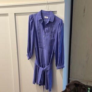 UNTUCKit Lilac Long-Sleeve Pintuck Shirt Dress with Waist Tie